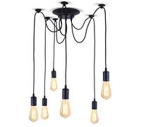 iDEGU Lampadario a Sospensione, Retrò Industriale Lampada da Soffitto con 6 Bracci a Stile Ragno Creativo DIY Lampada a Sospensione Vintage con Attacco E27 per Soggiorno Camera da Letto, 150CM, Nero