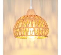 iDEGU Lampadario a Sospensione Vintage in Legno Rattan a Gabbia Lampada a Sospensione E27 Lampadario da Soffitto Retrò illuminazione Decorazione per Cameretta Soggiorno Sala da Pranzo (20cm, Rattan)