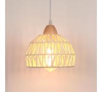 iDEGU Lampadario a Sospensione Vintage in Legno Rattan a Gabbia Lampada a Sospensione E27 Lampadario da Soffitto Retrò illuminazione Decorazione per Cameretta Soggiorno Cucina (20cm, Rattan Bianco)