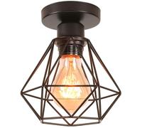 iDEGU Plafoniera Industriale E27 Lampada da Soffitto Vintage Nero in Metallo Ø16CM Lampada a Sospensione Design Gabbia Geometrica Retrò Lampadario a Soffitto per Camera da Letto, Cucina, Soggiorno