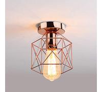 iDEGU Plafoniera LED E27 Vintage Lampada da Soffitto Design Industriale in Forma di Gabbia Esagono 15cm Paralume Matal Oro Rosa Retro Lampadario da Soffitto per Camera da Letto, Cucina, Corridoio