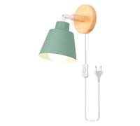 iDEGU Retrò Applique da Parete Interno Lampade da Parete Vintage in Metallo e Legno Moderne Lampada a Muro Orientabile con Interruttore e Spina E27 Luce da Camera da Letto Soggiorno (Verde)