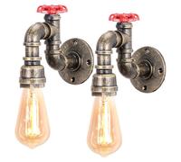 iDEGU - Set di 2 applique da parete industriali, lampada da muro vintage in stile retrò art déco, per bar, cucina, ristorante, café, corridoio (bronzo, rubinetto H)