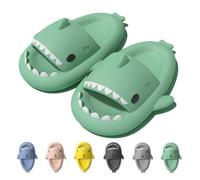 IDEINER Ciabatte Squalo Donna Uomo Pantofole Squali Estive Open Toe Shark Slides Doccia Antiscivolo Sandali da Spiaggia e Piscina Bagno Morbide Carino Pesce Slippers Adulti Verde Taglia EU 42/43