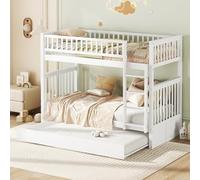 Idemon 90 x 200 cm, Letto a Castello a Tre Piani Con Letto Estraibile, Ringhiera Alta, Scale Stabili (Bianco)