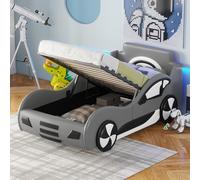 Idemon 90 x 200 cm, modello letto auto, lettino per bambini, lettino con spazio sotto il letto (grigio)