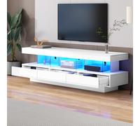 Idemon Armadio TV lucido da 160 x 38 x 50,5 cm, con 3 scomparti in vetro, con illuminazione, controllo app, connessione Bluetooth, adatto per televisori da 70 pollici,