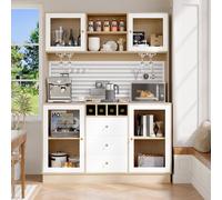 Idemon con portabottiglie e protezione antiribaltamento, ripiani da incasso | Mobile da cucina con illuminazione a LED intelligente, armadi alti per soggiorno, armadietto laterale con portabottiglie e
