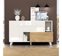 Idemon Credenza bianca lucida originale color legno con vano portaoggetti, credenza ESS, con spazio di archiviazione, moderna credenza soggiorno