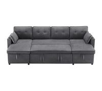 Idemon Divano letto con funzione di sonno, divano a forma di U, divano imbottito, tessuto di cotone e lino, con portabevande, due ripostigli, adatto per famiglie, soggiorni e altri luoghi. (Gray)
