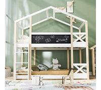 Idemon Lettino per bambini con scala, 90 x 200 cm, letto a soppalco per bambini, 2 reti a doghe, naturale e bianco (207 x 205 x 96 cm)