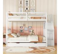 Idemon Letto a castello 140 x 200 cm, telaio per scale, con rete a rotelle estraibile, a griglia alta, per bambini, certificato secondo EN747-1, bianco (140 x 200 cm)