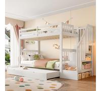 Idemon Letto a castello 90 * 200 cm, con struttura a scaletta, con rete estraibile, spondine alte, per bambini e ragazzi, certificato secondo EN747-1, scala intercambiabile a sinistra e destra, bianco