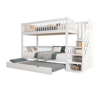 Idemon Letto a castello con letto a rotelle, culla con cabinet e corrimano, con griglia anticaduta su tutti i lati, pino+MDF, bianco, 90 x 200/190 cm [53133456WAA]