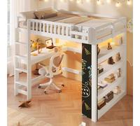 Idemon Letto a soppalco 90 × 200 cm, con lavagna, scrivania, scaffale, scomparti portaoggetti, senza materasso, bianco (140 × 200 cm)