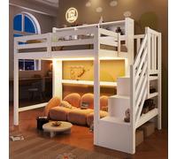 Idemon Letto a soppalco, 90 x 200 cm, grande spazio sotto il letto, contenitore aperto, design moderno e minimalista, salvaspazio, senza materasso, colore: bianco