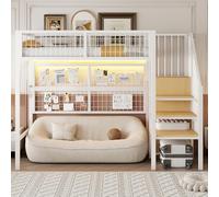 Idemon Letto a soppalco multifunzione in metallo, dimensioni 90 x 200, adatto per bambini e adolescenti. Dotato di barra luminosa da sogno controllata da APP, scala con spazio di archiviazione e