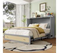 Idemon Letto chiuso 140 x 200 cm con memoria e ricarica USB, letto convertibile da parete con Shelves, Drawers, Power Outlets, Space Saving Design, (opacità non inclusa) (grigio)