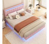 Idemon Letto piano, 140 x 200 cm, con luce ambientale, telecomando a 24 tasti, sospensioni, materiale PU, altezza della testiera a tre livelli (rosa)