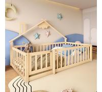 Idemon Letto piano, lettino, listello, ringhiera con serratura, legno di pino (naturale, 90 x 190 cm)