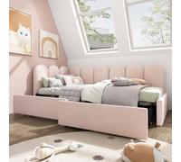 Idemon Letto singolo con cassetti, letto singolo in velluto, per il giorno e il giorno, 90 x 190 cm, con rete a doghe, per ragazzi e adulti, colore rosa (senza materasso) (90 x 190 cm)