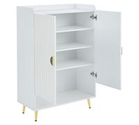 Idemon Scarpiera per il corridoio, scarpiera in MDF a tre strati, bianco, cassetto aperto, 75 x 35 x 105 cm, portata 20 kg