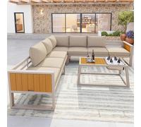 Idemon Set di divani modulari per esterni con schienale regolabile, braccioli pieghevoli e contenitori per ghiaccio in metallo, spessore 10 cm, per terrazza, balcone, piscina, (beige)