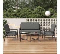Idemon Set salotto da giardino, quattro posti, due tavolini rotondi, tubi in acciaio zincato grigio, cuscino a righe (rimovibile e lavabile), cuscino con cinghie (grigio), 3176056