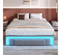 Idemon Struttura letto 140 x 200 cm, con cassetti, in pelle PU, senza testiera, con barra luminosa, letto a doghe in metallo, per camera da letto moderna (grigio)