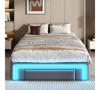 Idemon Struttura letto 90 x 200 cm, con cassetti, in pelle PU, senza testiera, con barra luminosa, letto a doghe in metallo, per camera da letto moderna