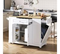 Idemon Zona pranzo espandibile su ruote Isola cucina con cassetti multifunzionali e vano bidone, perfetto per cucina e sala da pranzo (bianco)