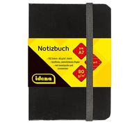 Idena 10033 - Quaderno DIN A7, a righe, carta crema, 192 pagine, 80 g/m², copertina rigida nera, 1 pz.