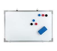 Idena 10414 - Lavagna bianca con cornice in alluminio, circa 40 x 60 cm, inclusi 6 magneti e spugna, adatta per il montaggio a parete, ideale per l'ufficio e per la casa, senza maker
