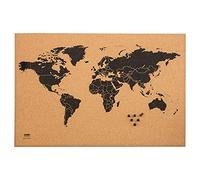 Idena 10415 - Bacheca "World Map" in sughero, con mappa del mondo nero, con 6 aghi per bacheca, ca. 60 x 40 cm, ideale come decorazione da parete, decorazione e posto di lavoro