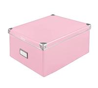 Idena 11010 - Scatola portaoggetti in robusto cartone, coperchio con bordi rinforzati in metallo, colore rosa, con campo per l'etichettatura, per l'ordine in casa, in ufficio e nella stanza da lavoro