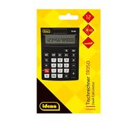 Idena 11095 - Calcolatrice da tavolo TR350, calcolatrice tascabile a energia solare con batteria, calcolatrice da ufficio in nero con display angolato a 12 cifre, circa 14,4 x 10,3 x 2 cm