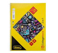 Idena 11181 - Quaderno 2 in 1 con 48 fogli a quadretti e 32 fogli a righe in formato DIN A4, blocco con rilegatura a spirale, 80 fogli da 70 g/m², 4 fori e perforati