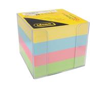 Idena 11183 - Scatola per appunti, trasparente, 9 x 9 x 8 cm, con blocco note da 700 fogli, carta FSC-mix in 4 colori