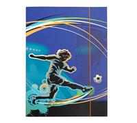 Idena 11189-Cartella Motivo Calcio, Portadocumenti in Robusto Cartone, cartellina Postale con Alette Interne e Chiusura Elastica, Colore Blue, DIN A3, 11189
