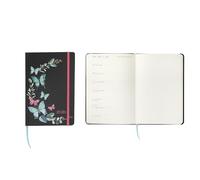 Idena 12065 - Agenda tascabile 2026 in formato 9 x 14 cm, 1 settimana su 1 pagina, agenda nera con motivo farfalle, elastico, tasca interna e nastro segnalibro
