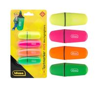 Idena 12081 - Mini evidenziatore, in 4 colori, giallo, rosa, arancione e verde