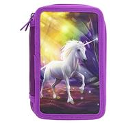 Idena 20126-Astuccio Triplo con 3 Scomparti con Cerniera, Disegno Unicorno, Riempito con 47 Pezzi, Cartone Animato, Colore Viola, s, 20126