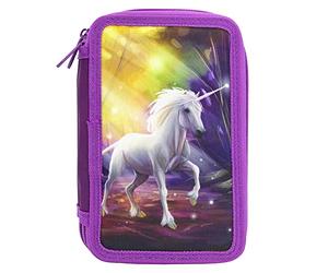 Idena 20126 - Astuccio Triplo con 3 Scomparti con Cerniera, Disegno Unicorno, Riempito con 47 Pezzi