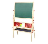 Idena 20177 - Lavagna magnetica da appoggio per bambini, 2 lati con ripiano, abaco e orologio, lavagna a gesso e magnetica in legno FSC, circa 76 x 38 x 118 cm