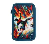 Idena 20181 - Astuccio per matite Triplo con 3 Scomparti con Cerniera, Design Calcio, Astuccio per matite Pieno con 47 Pezzi