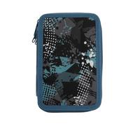 Idena 20182 - Astuccio per matite Triplo con 3 Scomparti con Zip, Design Astratto, Astuccio per matite Pieno con 47 Pezzi