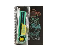 Idena 20186 - Taccuino A5 con set di scrittura, design da gioco, blocco note a spirale con 120 pagine a scacchiera, 80 g/m²