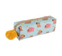 Idena 20221 - Astuccio per matite Fluffy Capybara con Zip a Pompon, Circa 20,5 x 6 x 7 cm, Astuccio per matite in Blu e Giallo