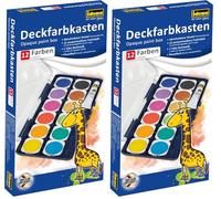 Idena 22061, Scatola di Vernice Opaca con 12 Colori e 1 Tubo di Bianco Opaco, Ottimo per l'Asilo, la Scuola e la Casa (Confezione da 2)
