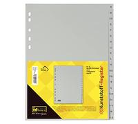 Idena 302001 - Indici A - Z, per DIN A4, in plastica, 20 pezzi, copertura totale, grigio, 1 pz.